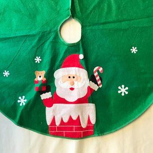 Vintage Christmas Tree Skirt Santa Chimney Felt Teddy Bear Candy Cane Snowflake